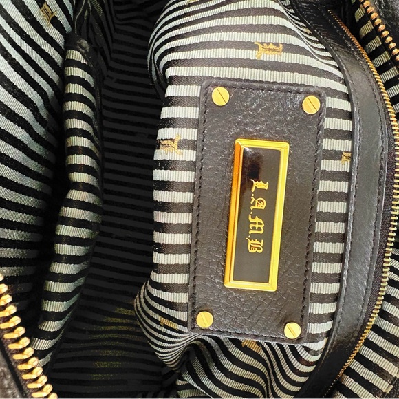 L.A.M.B. Black and Taupe Satchel with Gold Accents - Picture 6 of 7